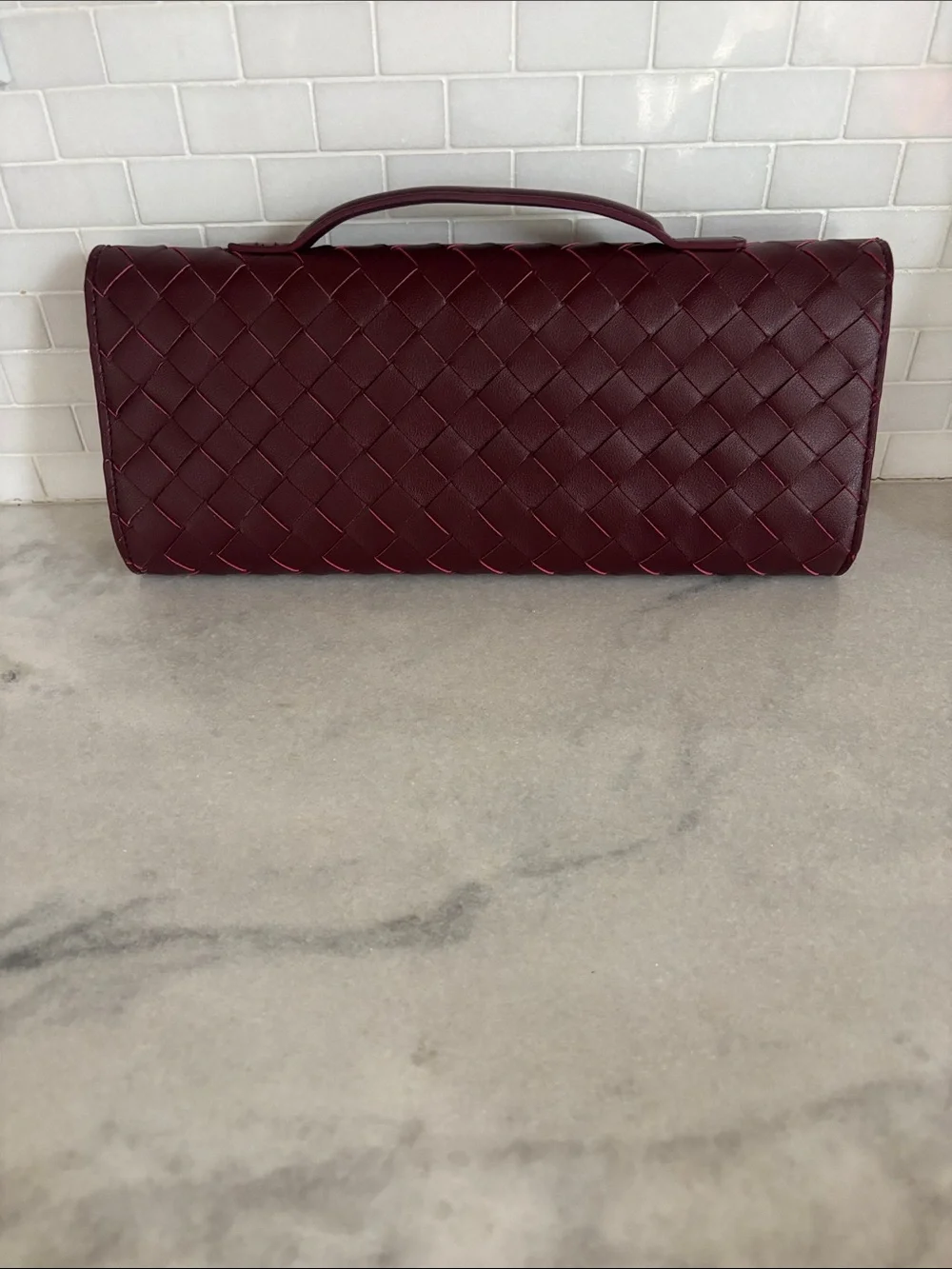 Woven  Burgundy Clutch with Gold Accent
